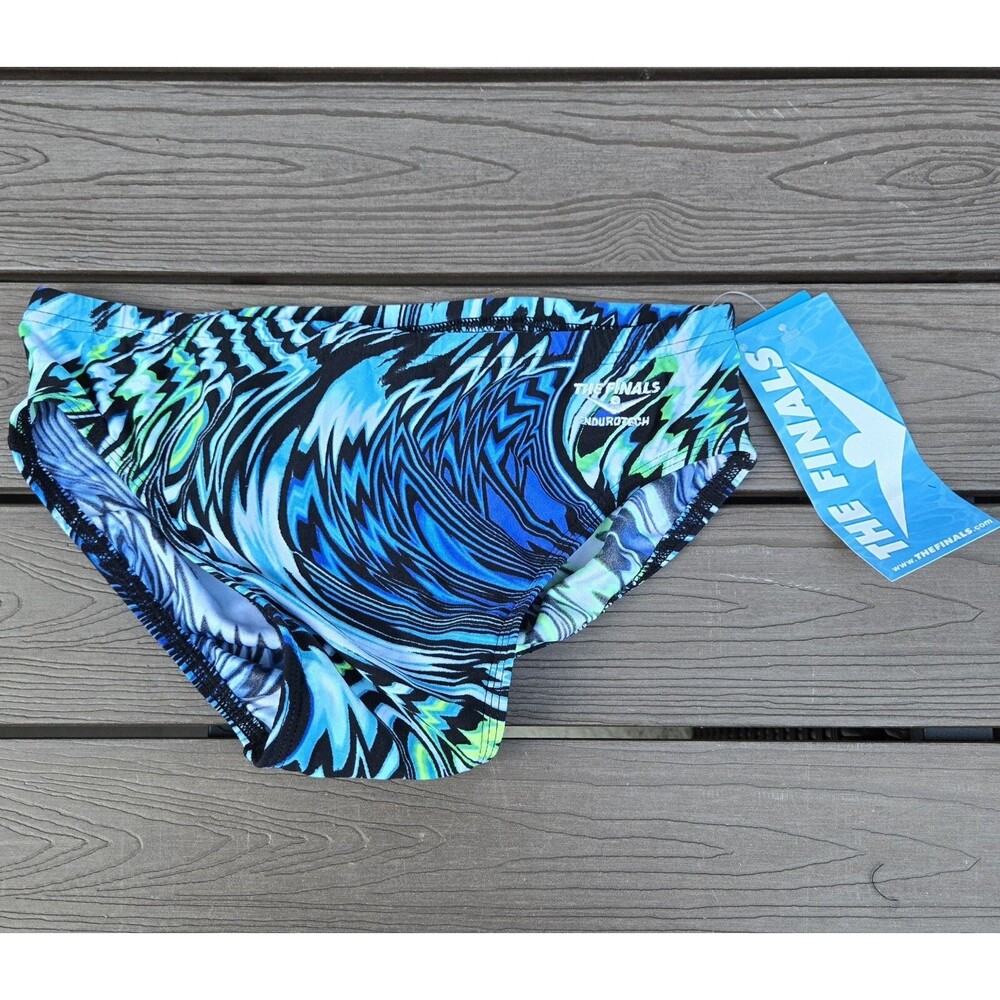 TYR The Finals Air Whirl All Over Racer Briefs, Green/blue, Mens Size 34 New